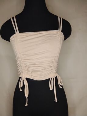 Garage Ruched Double-Strap Crop Top in Cream
